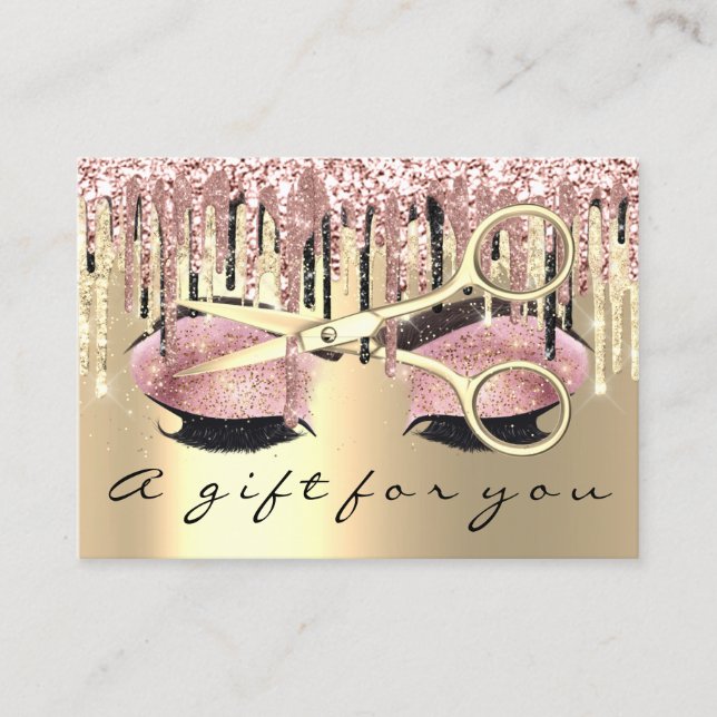 Cartão De Visita Lash de Maquiagem Dourada do Cabeçalho do Certific (Frente)