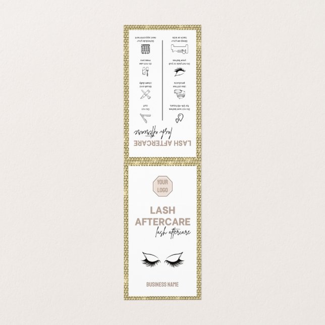 Cartão De Visita Lash Dourado com instruções de acompanhamento Logo (Exterior Desdobrado)
