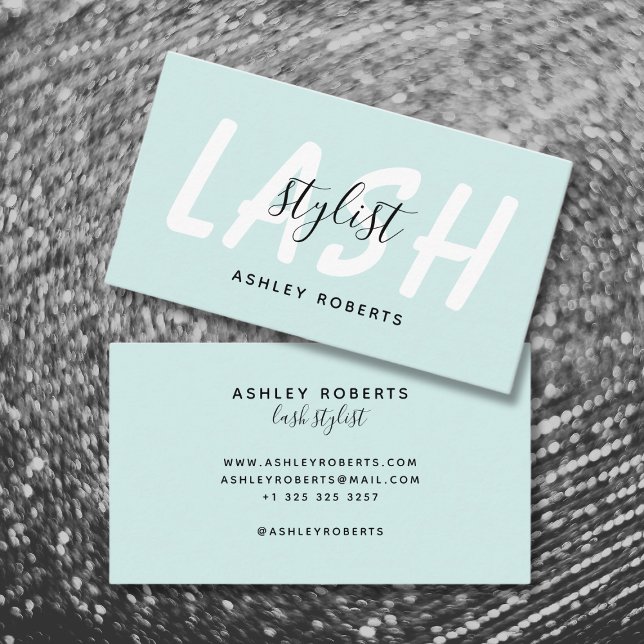 Cartão De Visita Lash estilista moderno aqua azul (Criador carregado)
