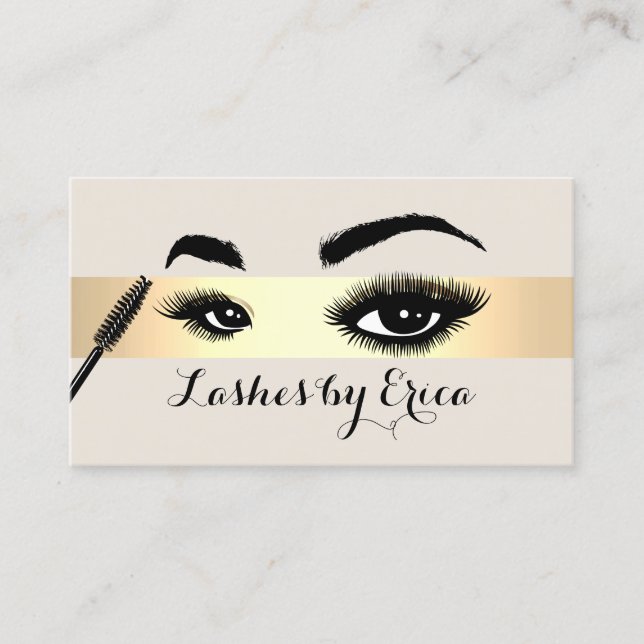 Cartão De Visita Lash Extensions Makeup Artista Dourado Stripe Salo (Frente)
