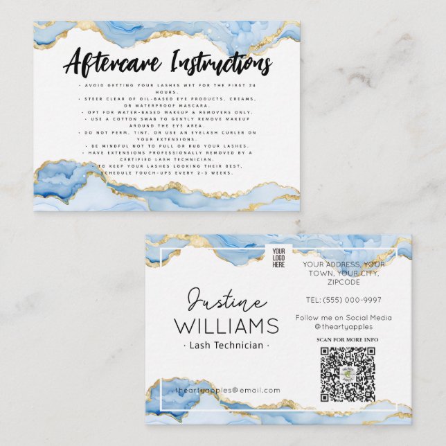 Cartão De Visita Lash Eyelash Extensões de Eyelash de ouro azul apó (Frente/Verso)