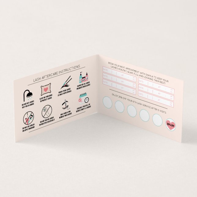 Cartão De Visita Lash Instruções de Cuidados e Lealdade de Compromi (Interior)