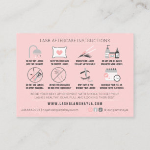 Cartão De Visita Lash Instruções pós-tratamento Extensões Cart