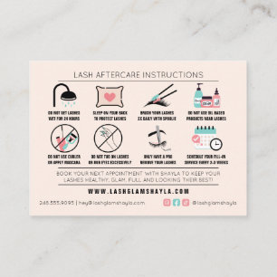 Cartão De Visita Lash Instruções pós-tratamento Extensões Cart