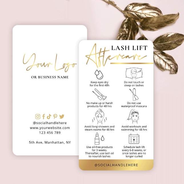 Cartão De Visita Lash Lift & Tint Afcare Guide White & Dourado (Criador carregado)