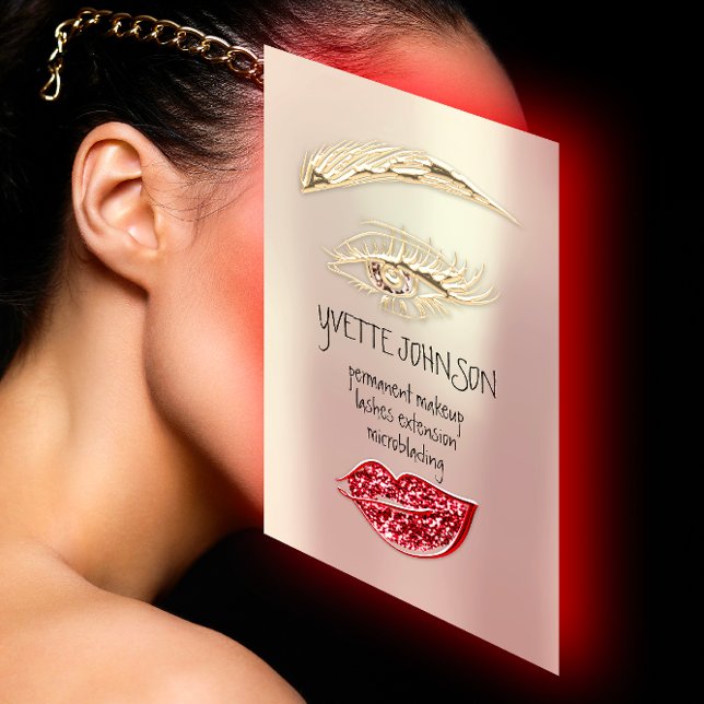 Cartão De Visita Lash Linha Chave Permanente Makeup QRCode Dourado  (Lash Brow Permanent Makeup QRCode Gold Red Brown Business Card)