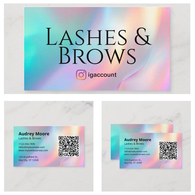 Cartão De Visita Lash Logotipo Brows Código QR (Lash Brows Logo QR Code Business Card
)