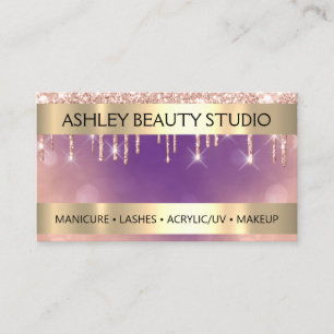 Cartão De Visita Lash Nail Stylist Logotipo Glitter Rosa Purple