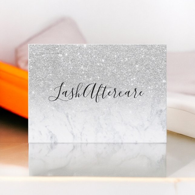 Cartão De Visita lash pós-cura mármore prateado (lash aftercare marble silver glitter business card)