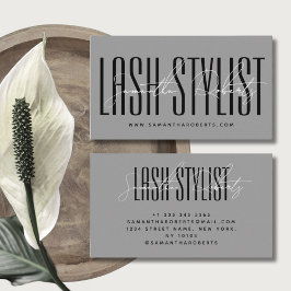 Cartão De Visita Lash stylist moderna cinza de script de tipografia