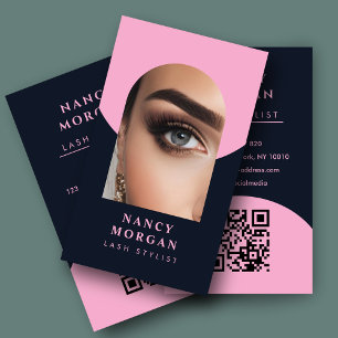 Cartão De Visita Lash Stylist Qr Code Arch Foto Rosa E Marinho