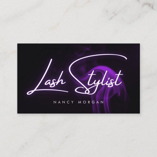 Cartão De Visita Lash Stylist Typography Purple Neon  (Frente)