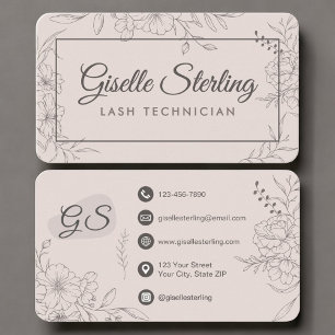 Cartão De Visita Lash Tech Blush Rosa Floral