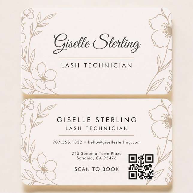 Cartão De Visita Lash Tech Floral QR Code Professional (Criador carregado)