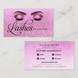 Cartão De Visita Lash Tech Pink Glam Glitter Olhos de Luxo Salão