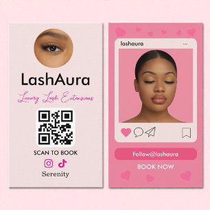 Cartão De Visita Lash Tech Pink Instagram QR Code Foto