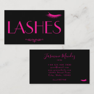 Cartão De Visita Lash Tech Preto Rosa Elegante Salão Profissional
