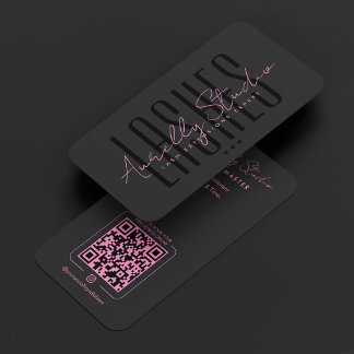 Cartão De Visita Lash Tech Studio Minimal Rosa Preto Compromisso