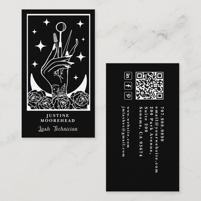 Cartão De Visita Lash Tech Tarot Card Black Business Card (Frente/Verso)