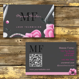 Cartão De Visita Lash Technician, Eyelash Infills QR Code Monogram