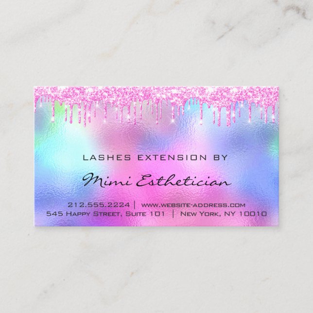 Cartão De Visita Lashes Após Cuidados Instruções Unidades Rosa Holó (Frente)