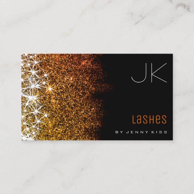 Cartão De Visita Lashes Artista Ouro Luminoso Trendência das Estrel (Frente)