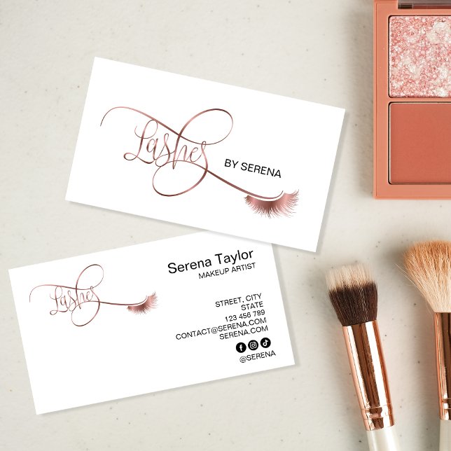 Cartão De Visita Lashes Beauty Makeup Girl Lash Extension Elegante  (Criador carregado)