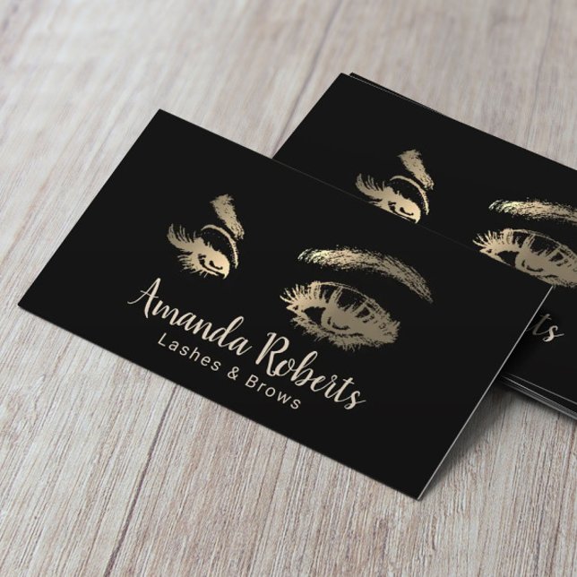 Cartão De Visita Lashes & Brows Makeup Artist Preto & Dourado (Criador carregado)
