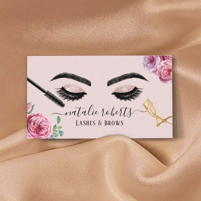 Cartão De Visita Lashes Brows Makeup Artista Blush Floral Eyelash (Criador carregado)