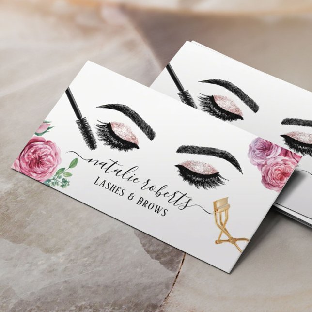 Cartão De Visita Lashes Brows Makeup Artista Elegante Eyelash Flora (Criador carregado)