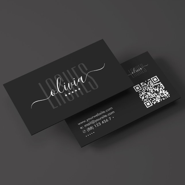 Cartão De Visita Lashes Brows Makeup Artista Elegante Script Preto (Lashes Brows Makeup Artist Elegant Black Script Business Card
)