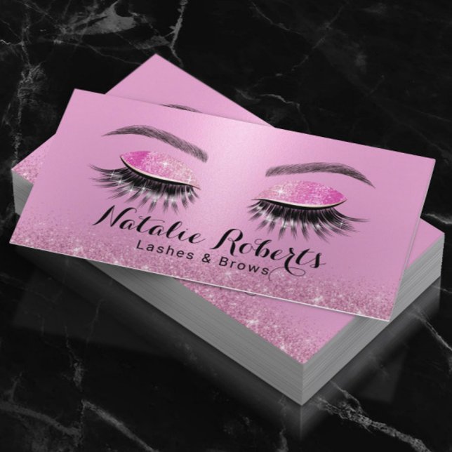 Cartão De Visita Lashes Brows Makeup Artista Girly Pink Salon (Criador carregado)