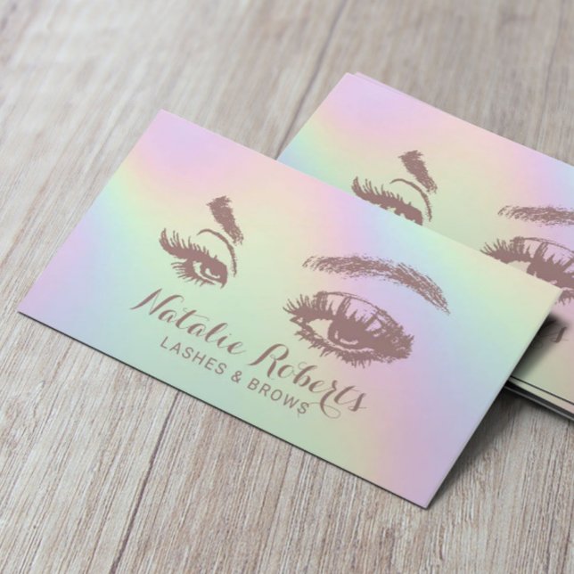 Cartão De Visita Lashes Brows Makeup Artista Pastel Holographic (Criador carregado)