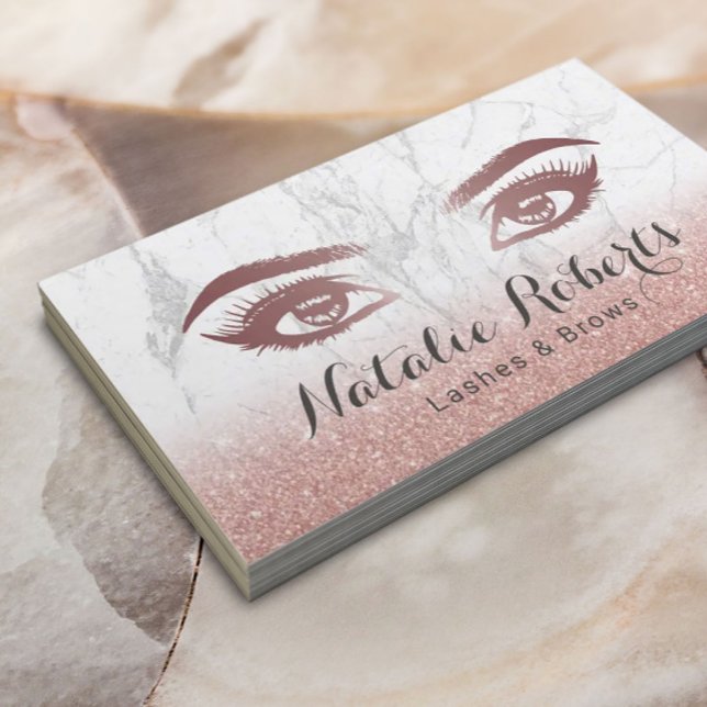 Cartão De Visita Lashes & Brows Makeup Artista Rosa Marble (Criador carregado)