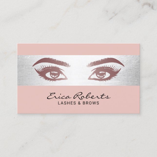 Cartão De Visita Lashes Brows Makeup Artista Rosa Salão de Beleza D (Frente)