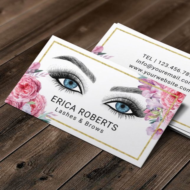 Cartão De Visita Lashes & Brows Makeup Artista Rosa Salão Floral (Criador carregado)