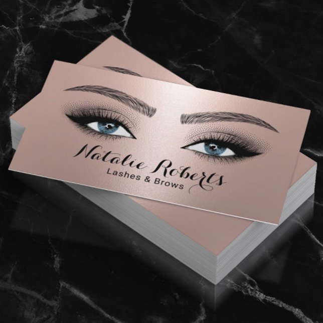 Cartão De Visita Lashes & Brows Salon Makeup Artista Rosa Dourado (Criador carregado)
