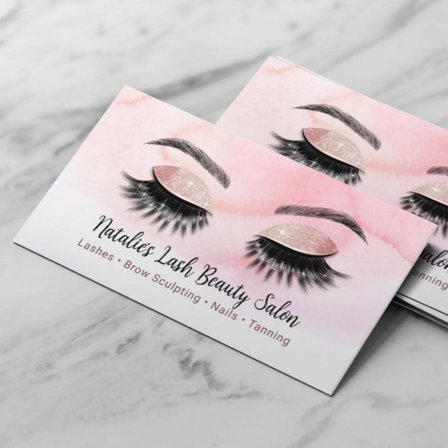 Cartão De Visita Lashes & Brows Salon Makeup Artista Rosa Watercolo (Criador carregado)