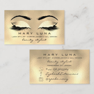 Cartão De Visita Lashes das sobrancelhas SPA Vidro Dourado