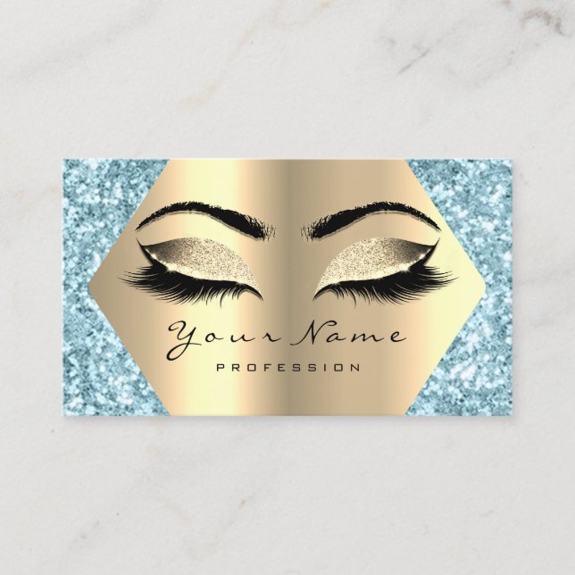 Cartão De Visita Lashes de Artista de Maquiagem Azul Aqua Glitter (Frente)