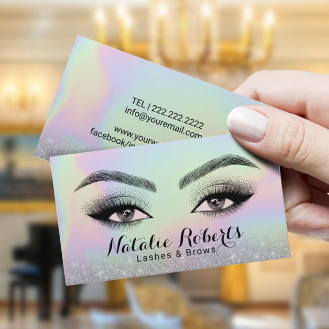 Cartão De Visita Lashes e Brows Beleza Holográfica Microblading (Criador carregado)