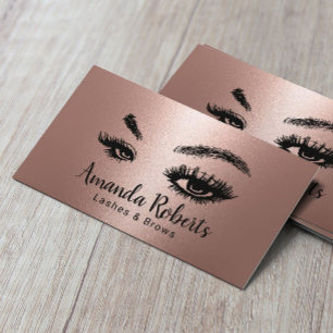 Cartão De Visita Lashes e Brows Makeup Artista Rosa Metálico Doura