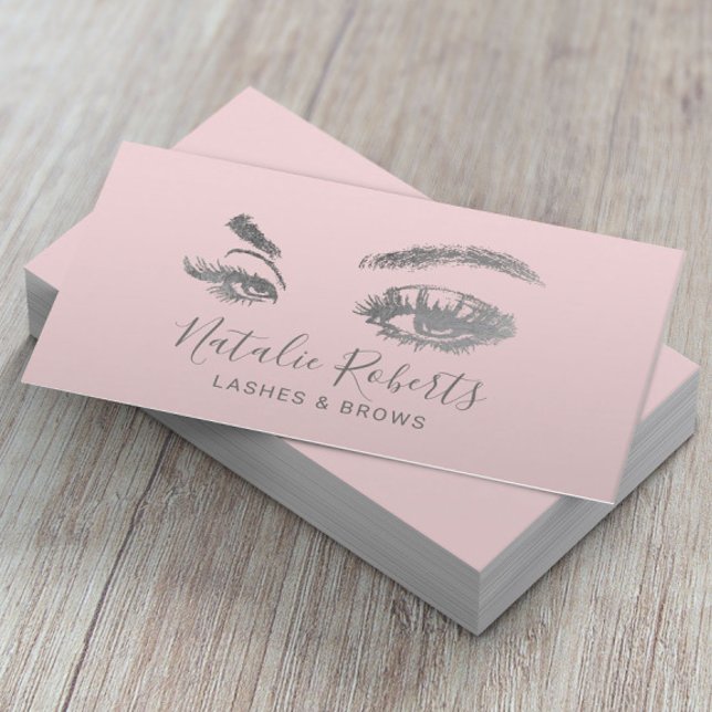 Cartão De Visita Lashes Eyelash Makeup Artista Blush Pink Salon (Criador carregado)