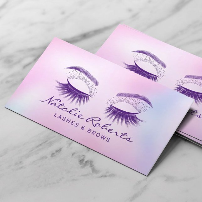Cartão De Visita Lashes Eyelash Makeup Artista Holographic Salon (Criador carregado)