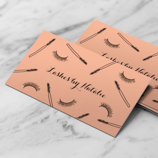 Cartão De Visita Lashes Makeup Artist Cute Eyelash Salon Peach (Criador carregado)