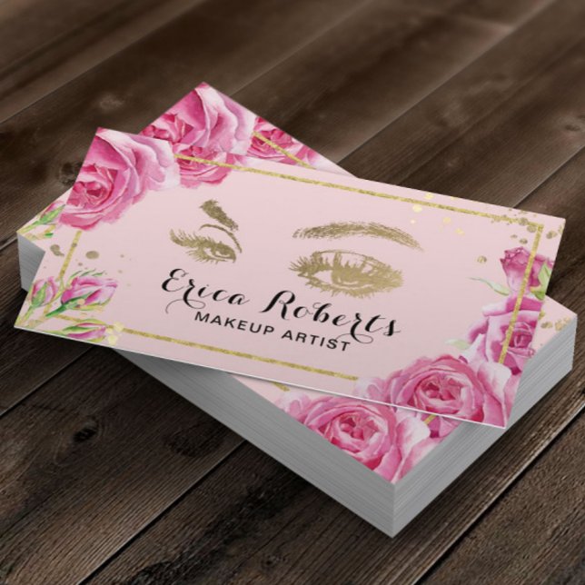 Cartão De Visita Lashes Makeup Artist Elegant Pink Floral Salon (Criador carregado)