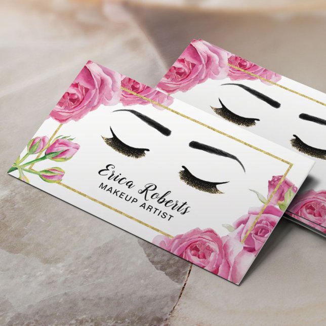 Cartão De Visita Lashes Makeup Artista Elegante Beleza Floral Salão (Criador carregado)