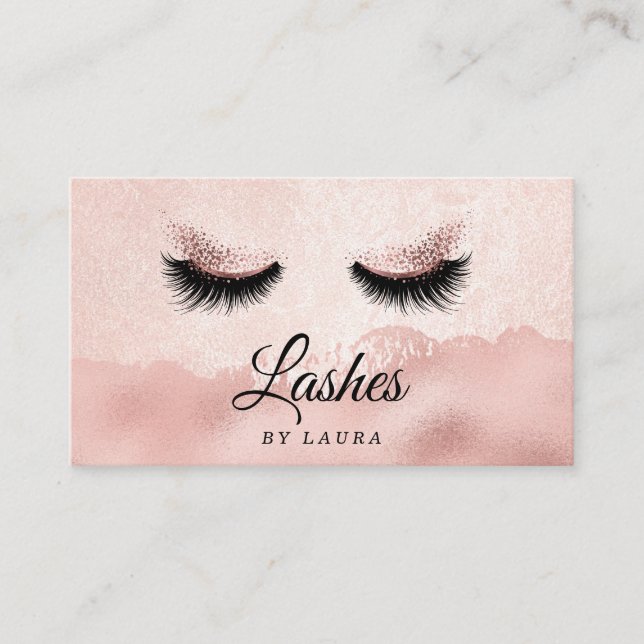 Cartão De Visita Lashes Makeup Artista Faux rosa dourado (Frente)