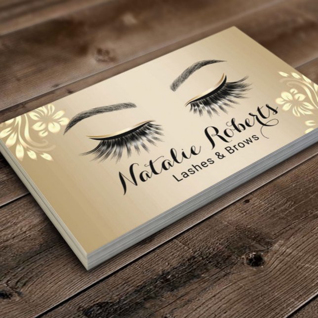 Cartão De Visita Lashes Makeup Artista Luxury Dourado Beauty Salon (Criador carregado)