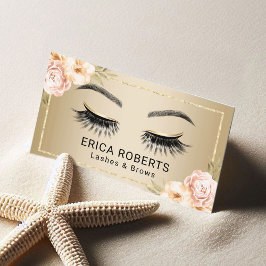 Cartão De Visita Lashes Makeup Artista Modern Floral Dourada Salão